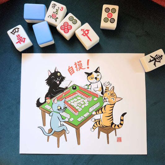 CATS PLAYING MAHJONG print - COMING SOON