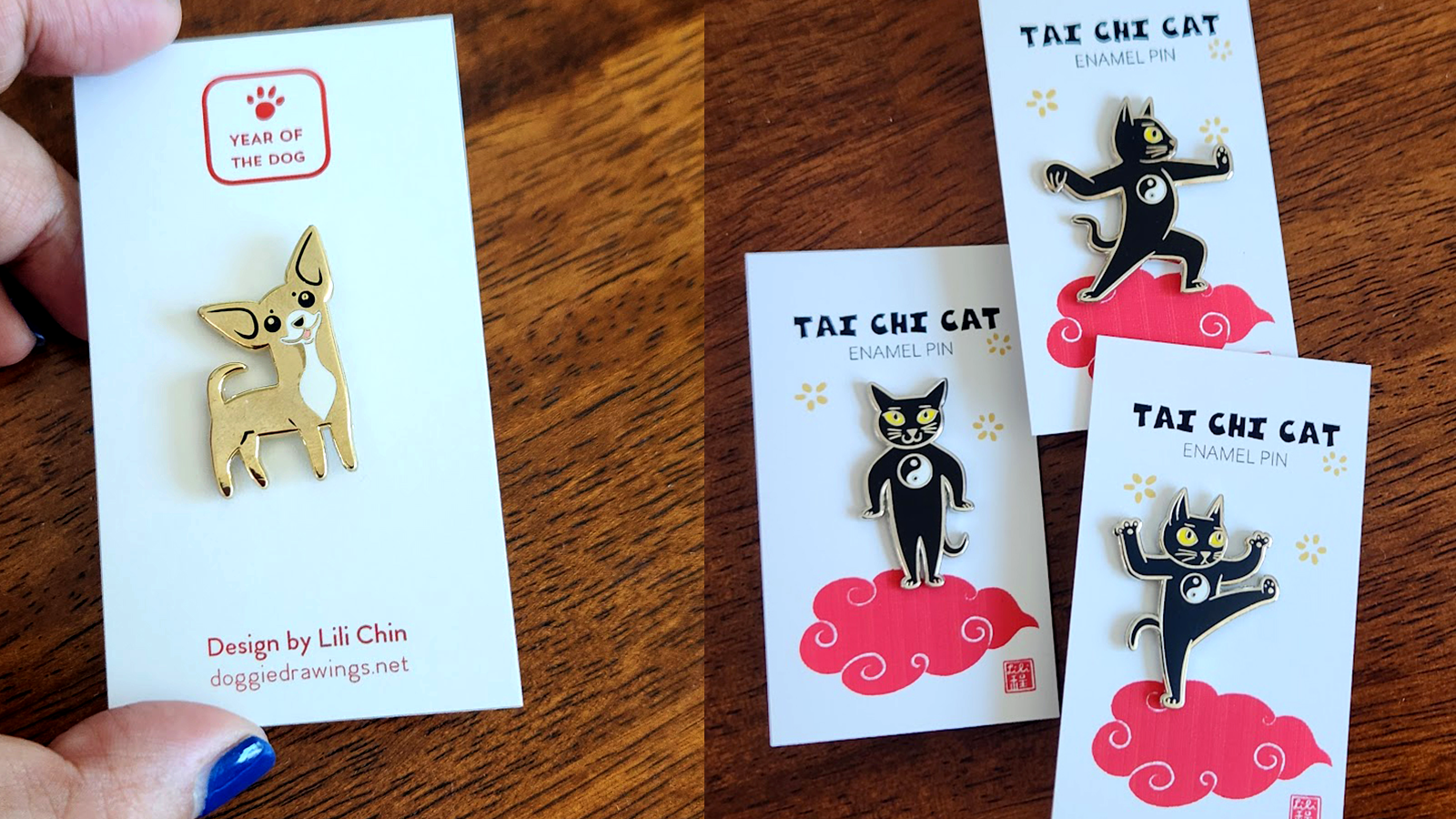 New Pins: Tai Chi Cats and a Chihuahua! – Lili Chin Art Inc