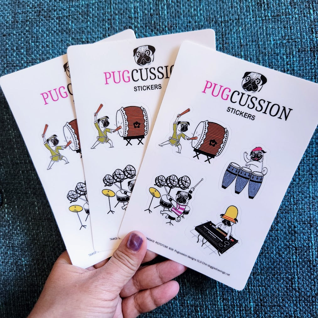PUGCUSSION pugs & drums sticker sheet
