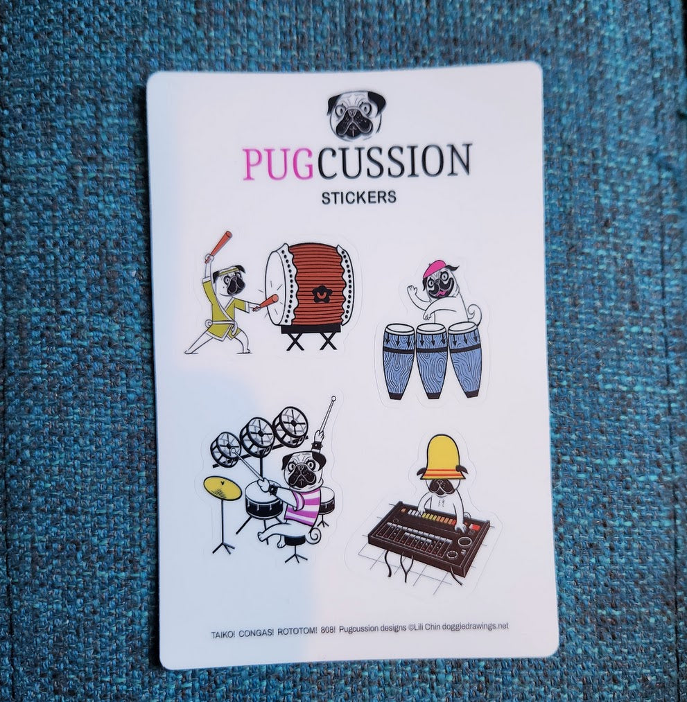 PUGCUSSION pugs & drums sticker sheet