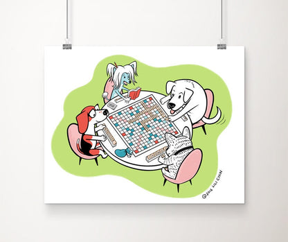 DOGS PLAYING SCRABBLE print