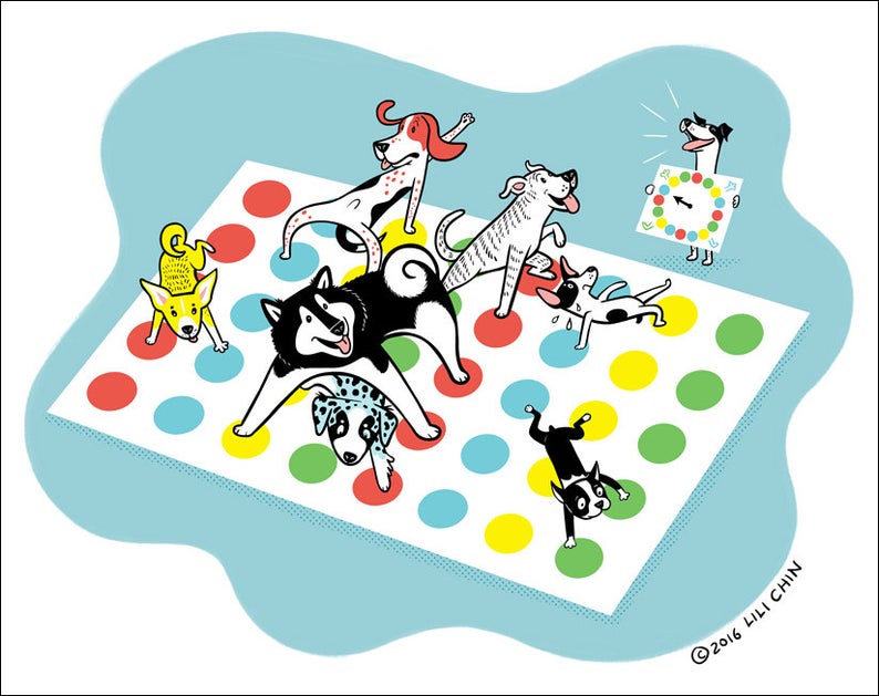 DOGS PLAYING TWISTER print