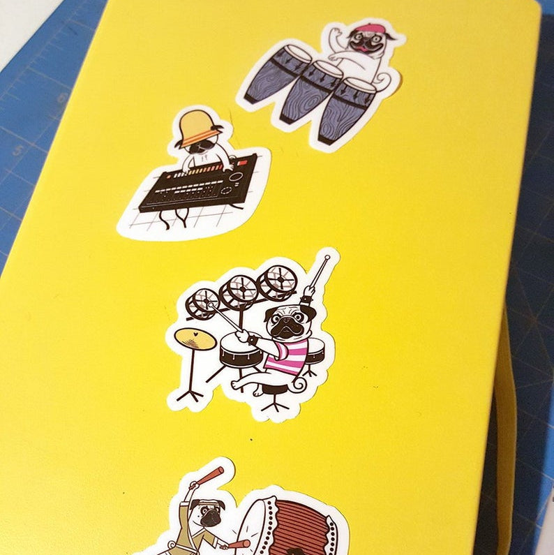 PUGCUSSION pugs & drums stickers