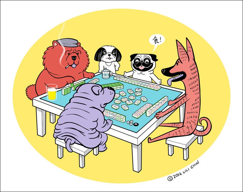 DOGS PLAYING MAHJONG print