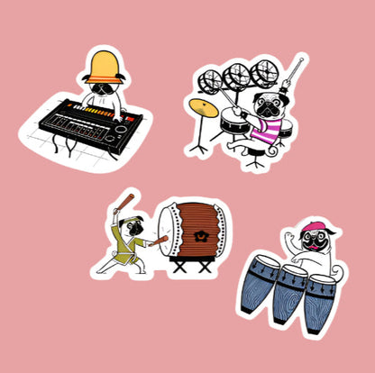 PUGCUSSION pugs & drums stickers