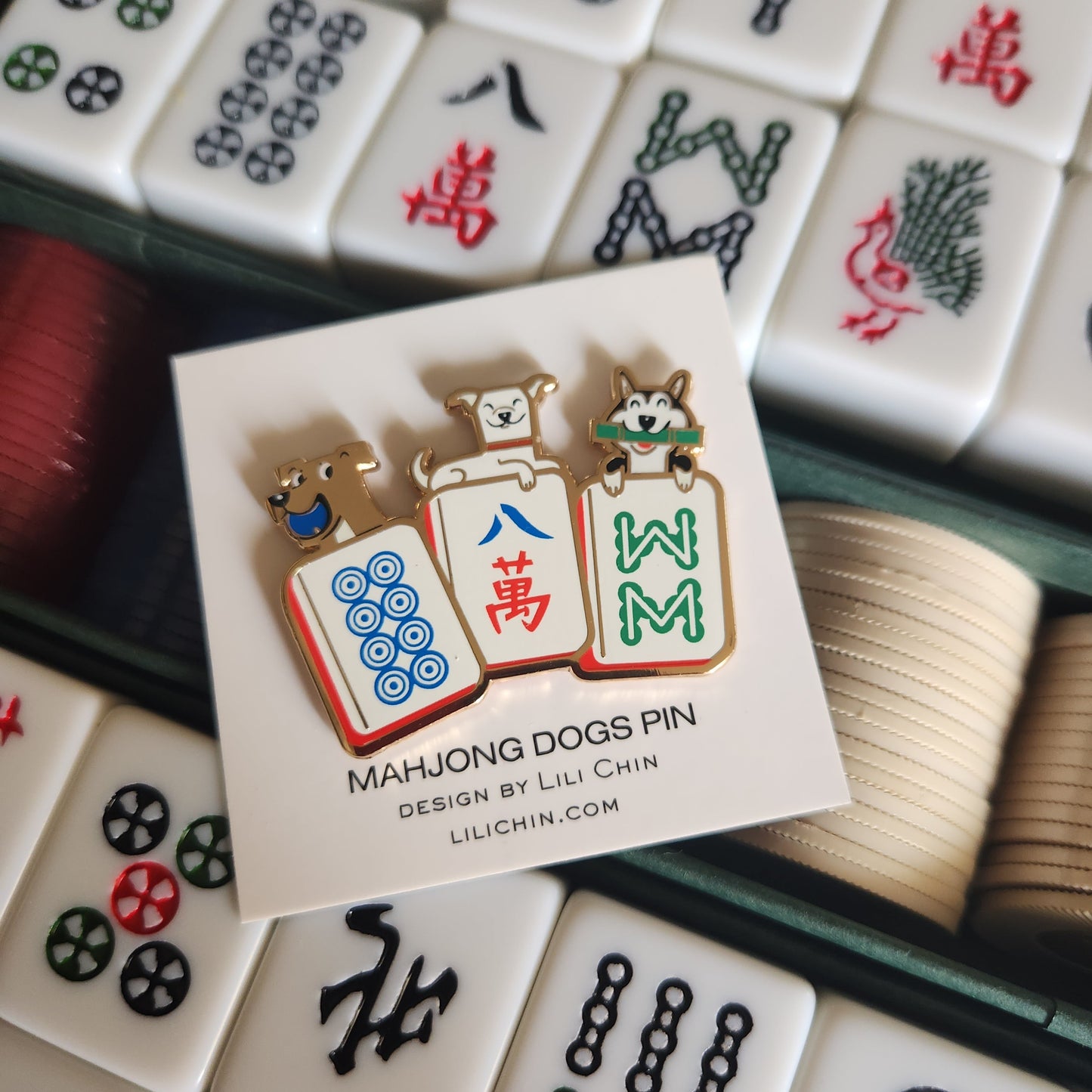 3 LUCKY DOGS MAHJONG PIN - preorder