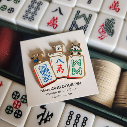 3 LUCKY DOGS MAHJONG PIN - preorder